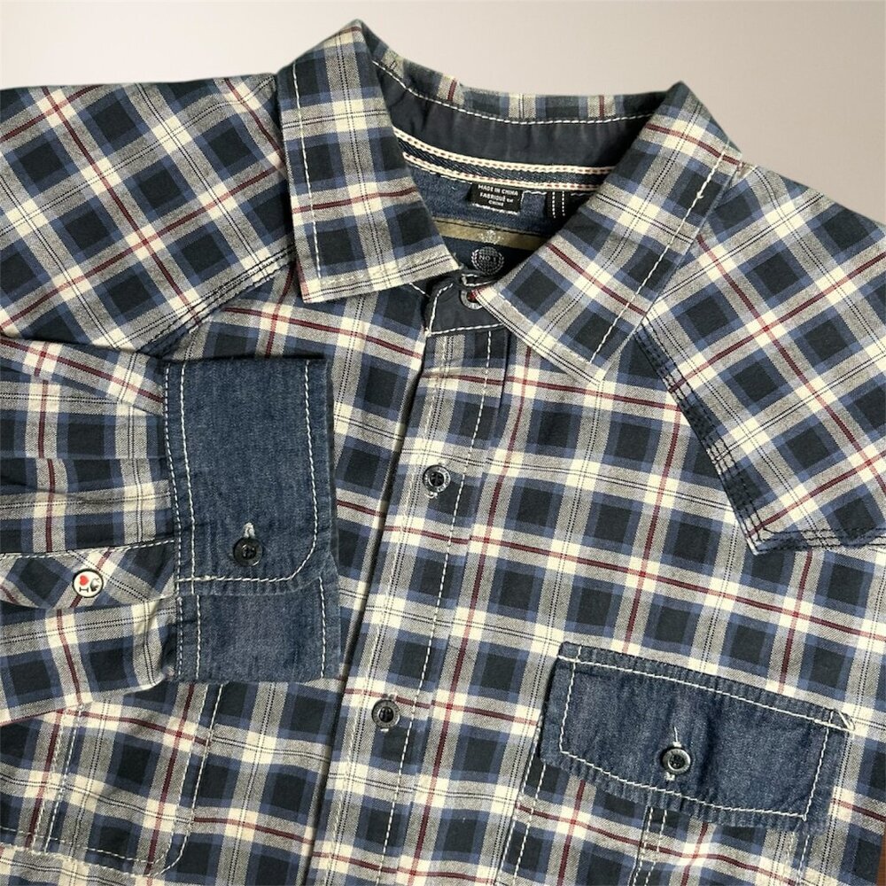 Buffalo David Bitton XL Blue Red Plaid Button Up Shirt Long Sleeve Western Rodeo